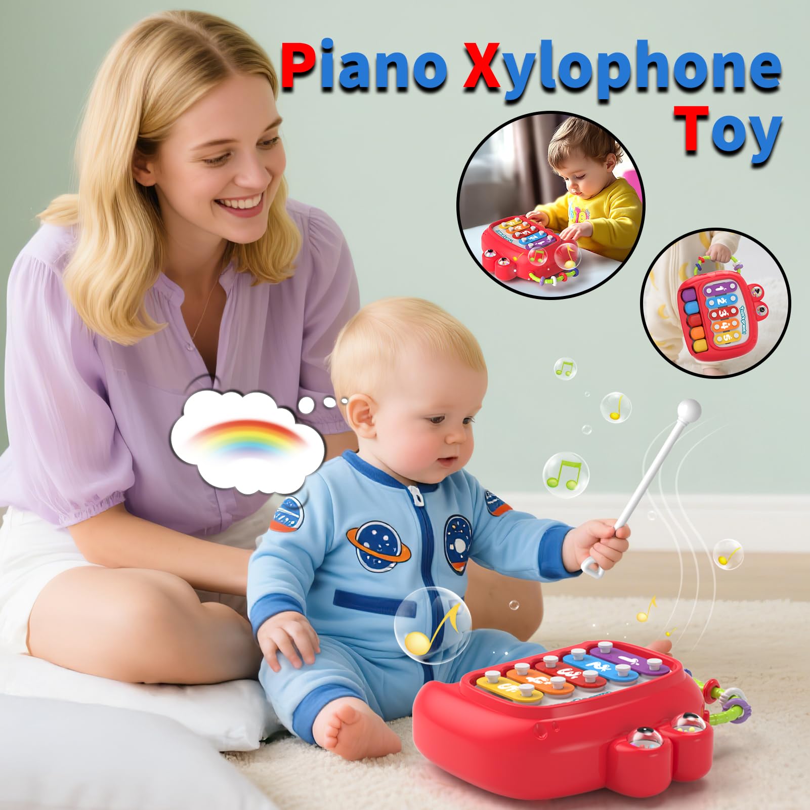 Newcrave dinosaur piano toy teaches color-coded notes while developing hearing and rhythm.