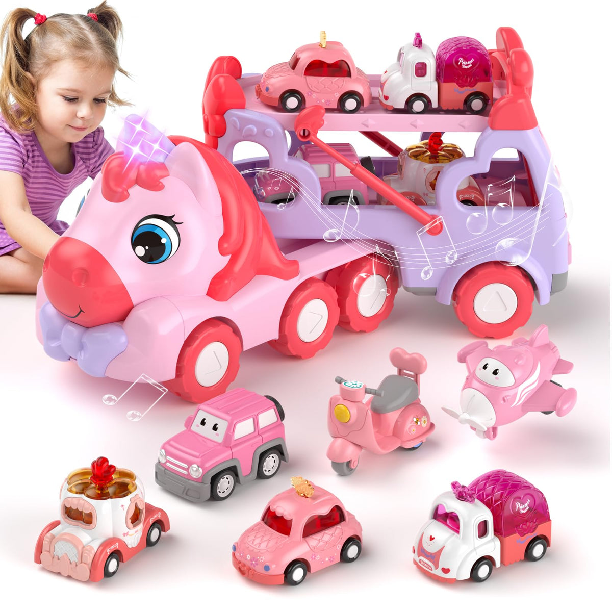 newcrave princess transport truck large pink unicorn design boosts imaginative play
