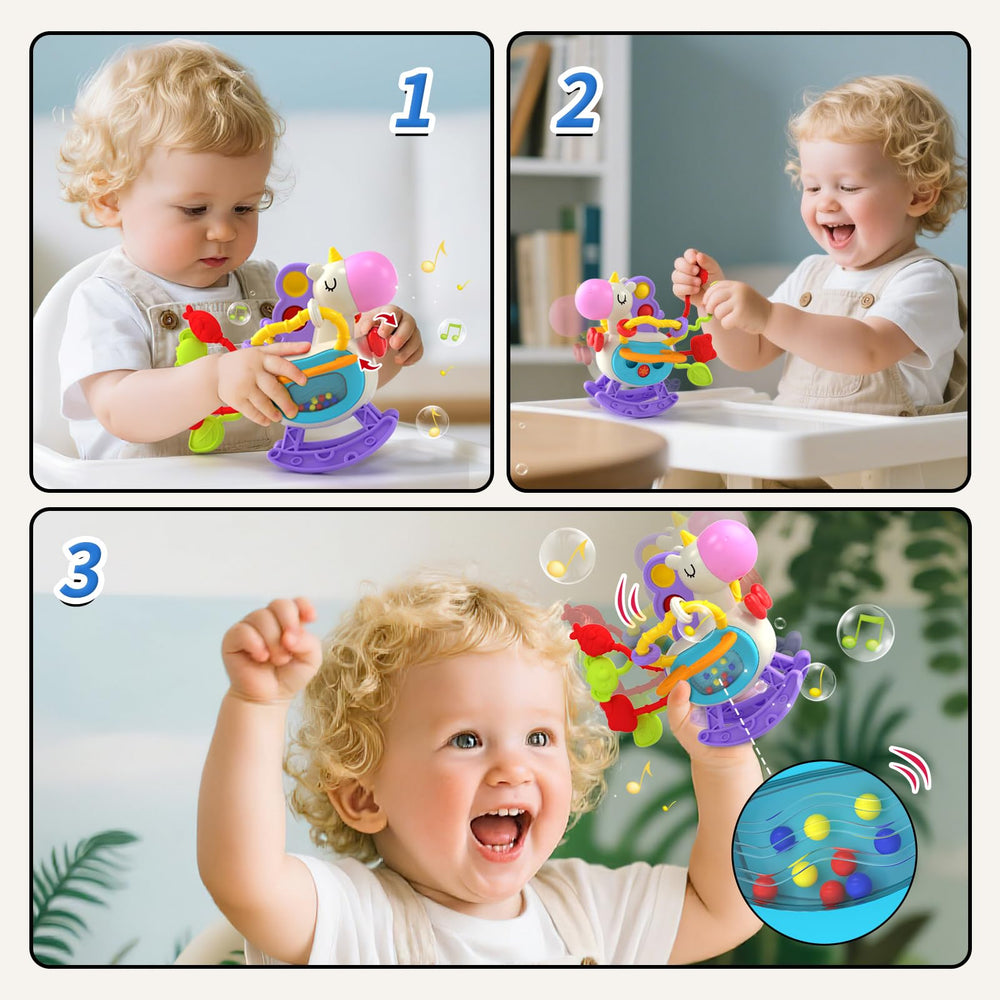 Newcrave pull-string infant toy fosters grasping and cause-and-effect exploration.