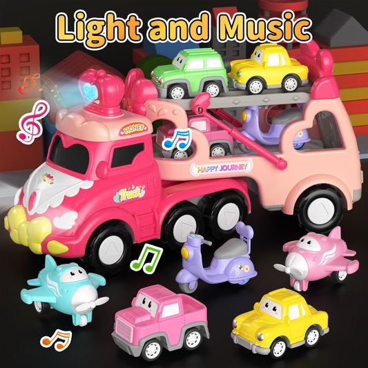 Newcrave pink side-view truck toy highlights bold accents for imaginative play