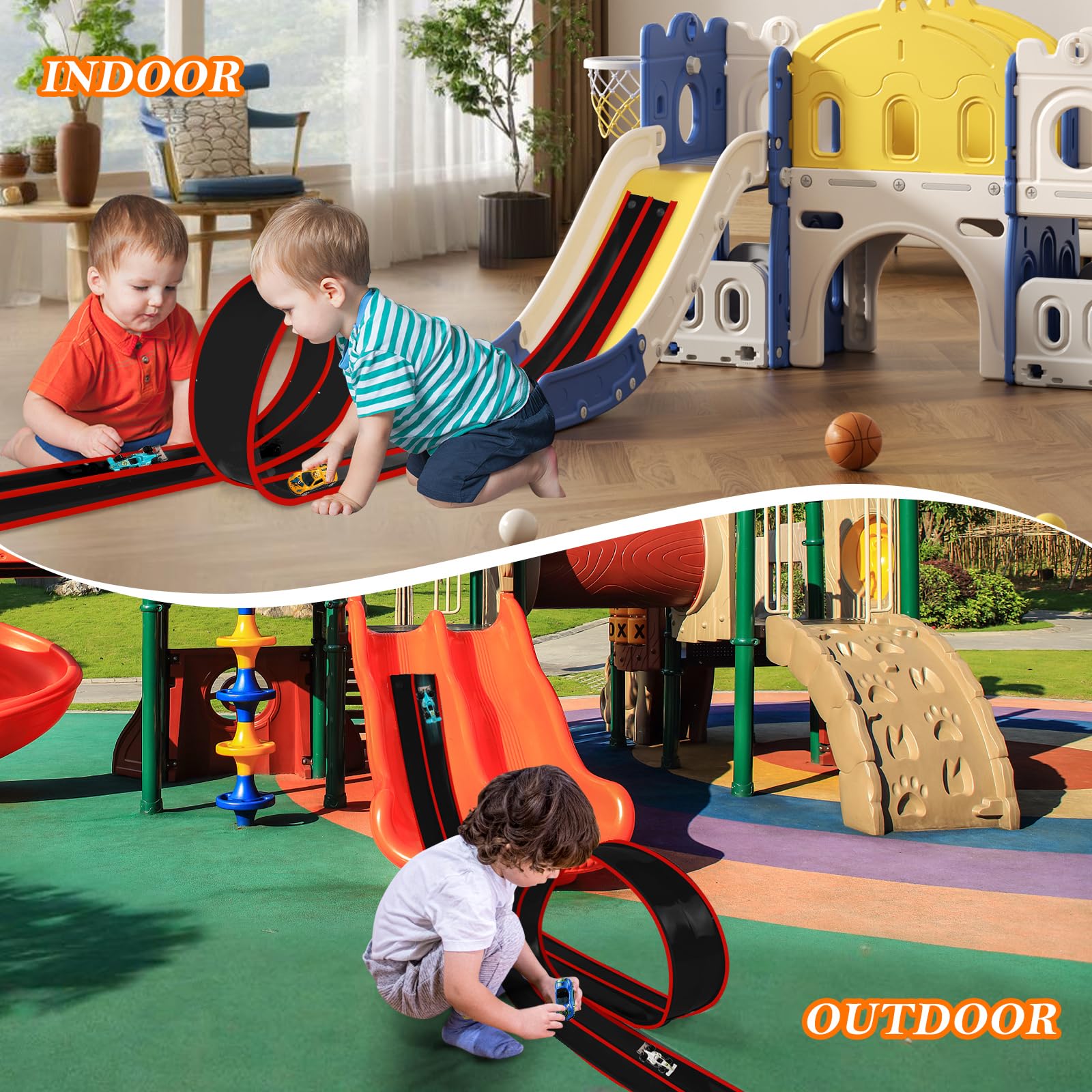 Newmkr indoor and outdoor setup makes play flexible anywhere.