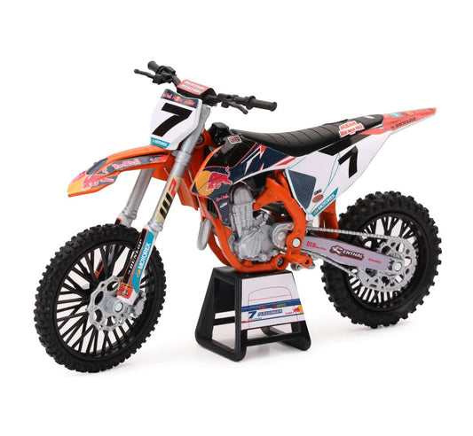 New-Ray 1:12 KTM 450 SX-F Red Bull KTM 7 Plessinger front view for display