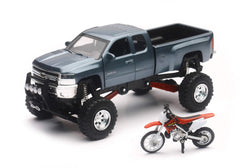 NewRay Chevrolet 4x4 gray Silverado die-cast pickup with working suspension for display or collection.