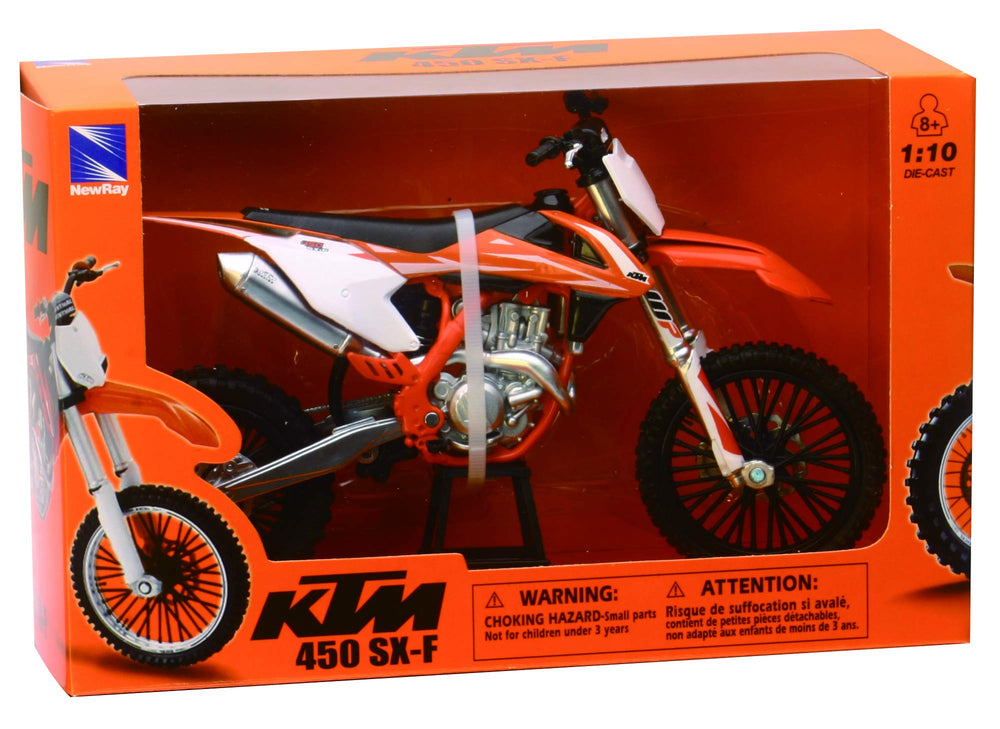 NewRay KTM 450 SXF dirt bike moving rear track demonstrates functional realism for display.