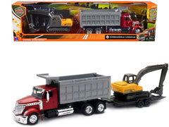 NewRay Lonestar dump truck with excavator, 1:43 scale diecast, ideal for display and pretend construction play.