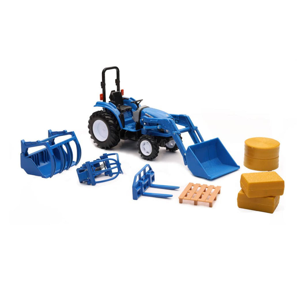NewRay New Holland Boomer 55 with interchangeable attachments for interactive farm play