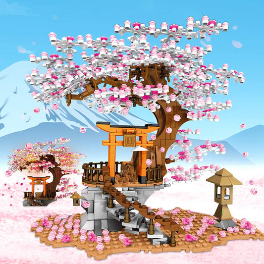 NEWRICE Sakura Tree House Lights 24cm displays a glowing architectural centerpiece.