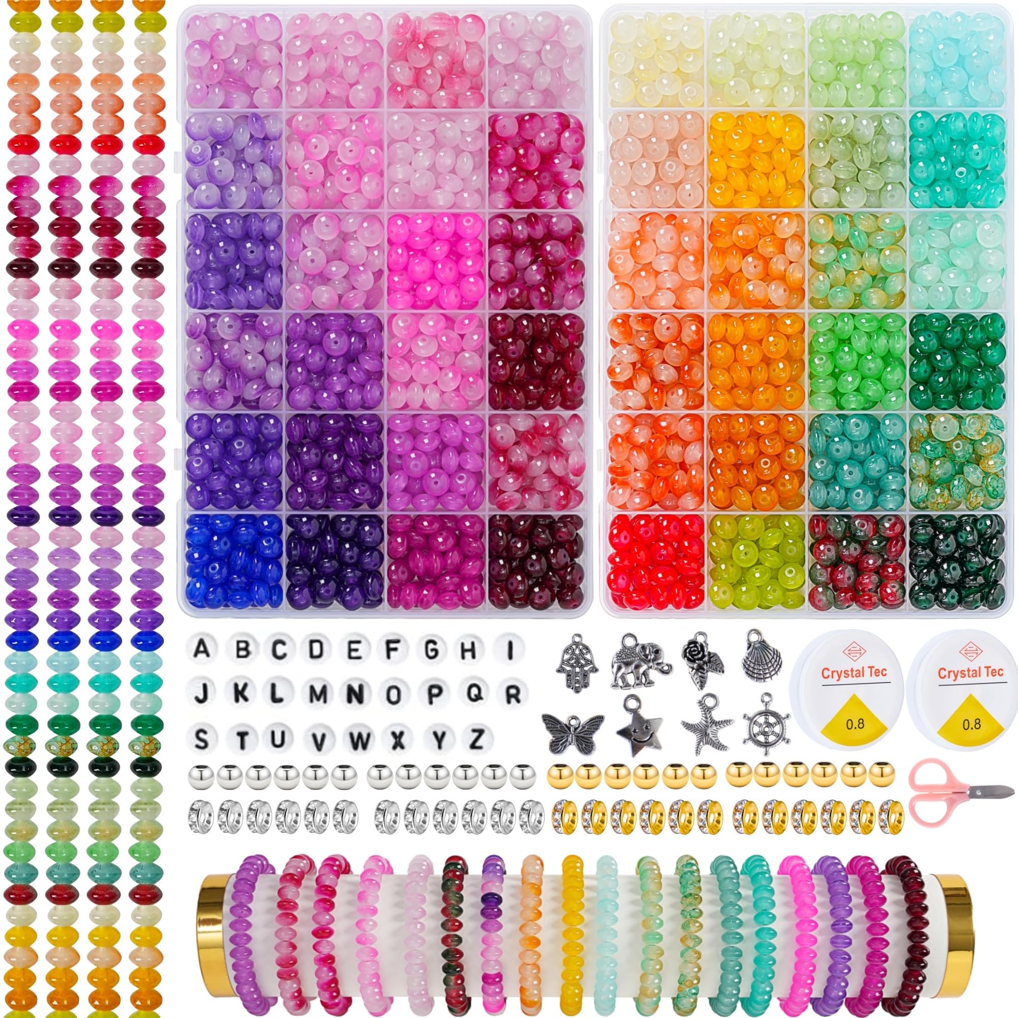 NewsKit 5x8mm abacus glass beads in 48 colors for vibrant DIY jewelry.