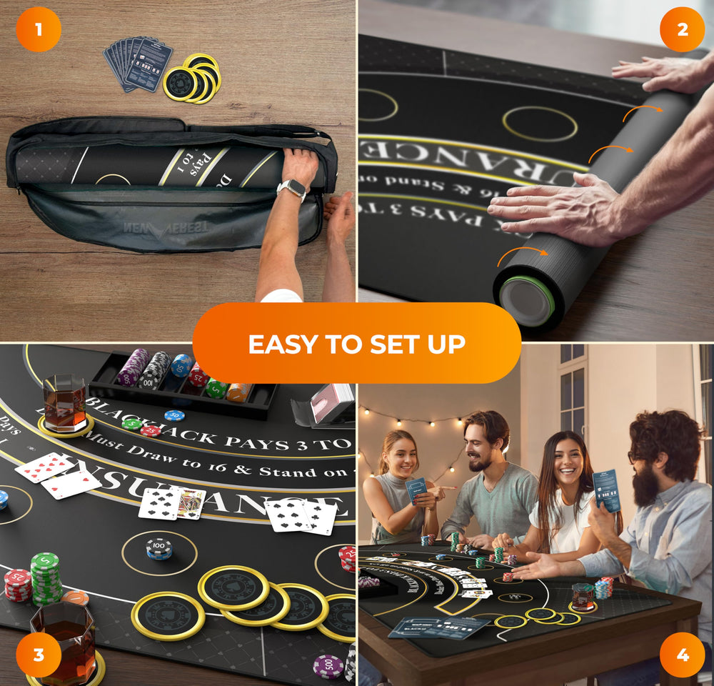 Newverest blackjack mat includes coasters to protect surfaces during rounds.