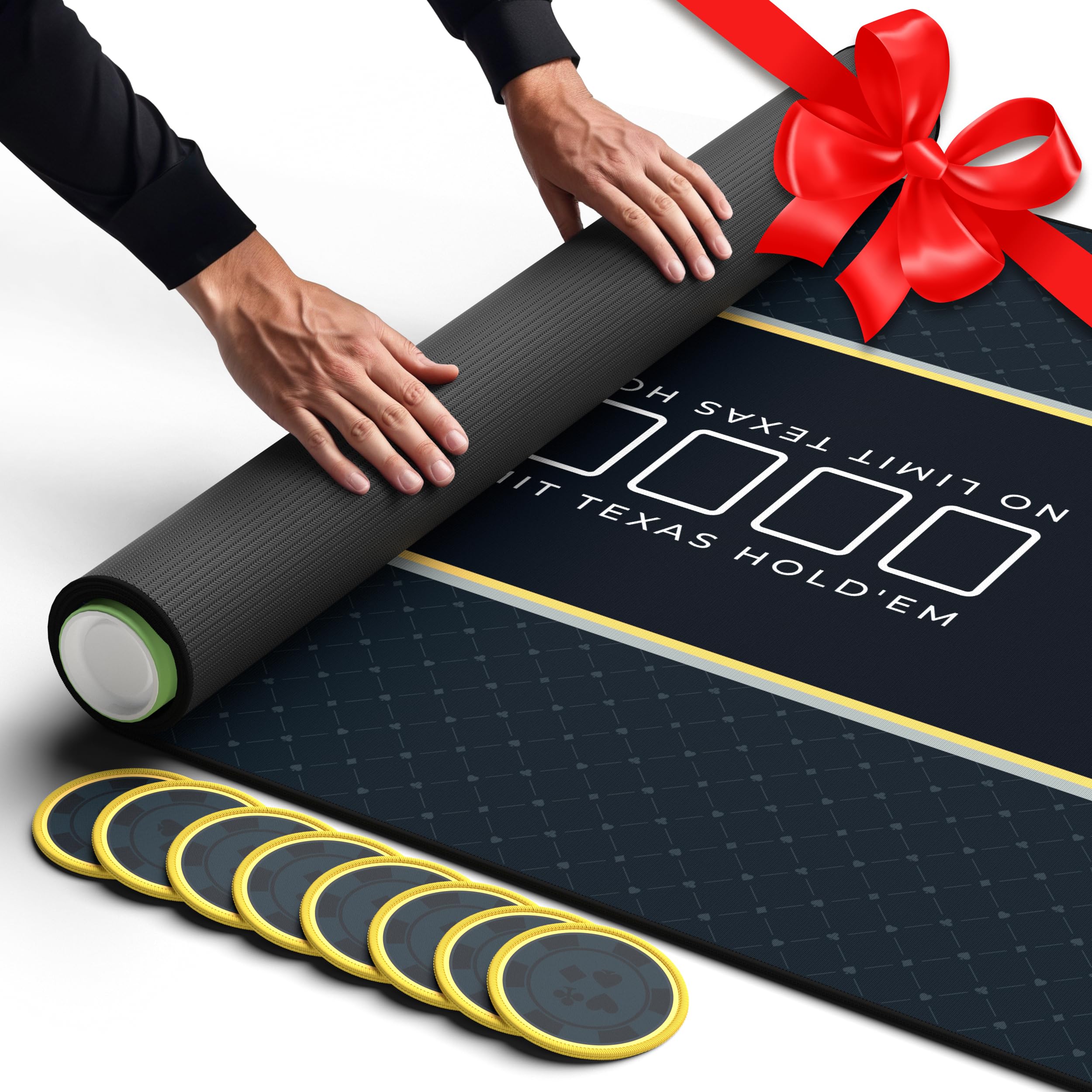 Newverest poker table top 70x35 laid out for up to ten players during home games