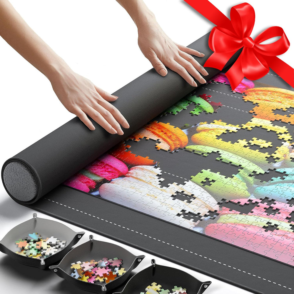 Newverest puzzle mat roll-up closed storage keeps pieces secure during transport.