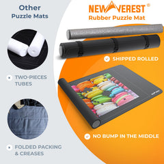 Newverest puzzle mat roll-up foam tubes with straps enable easy relocation.