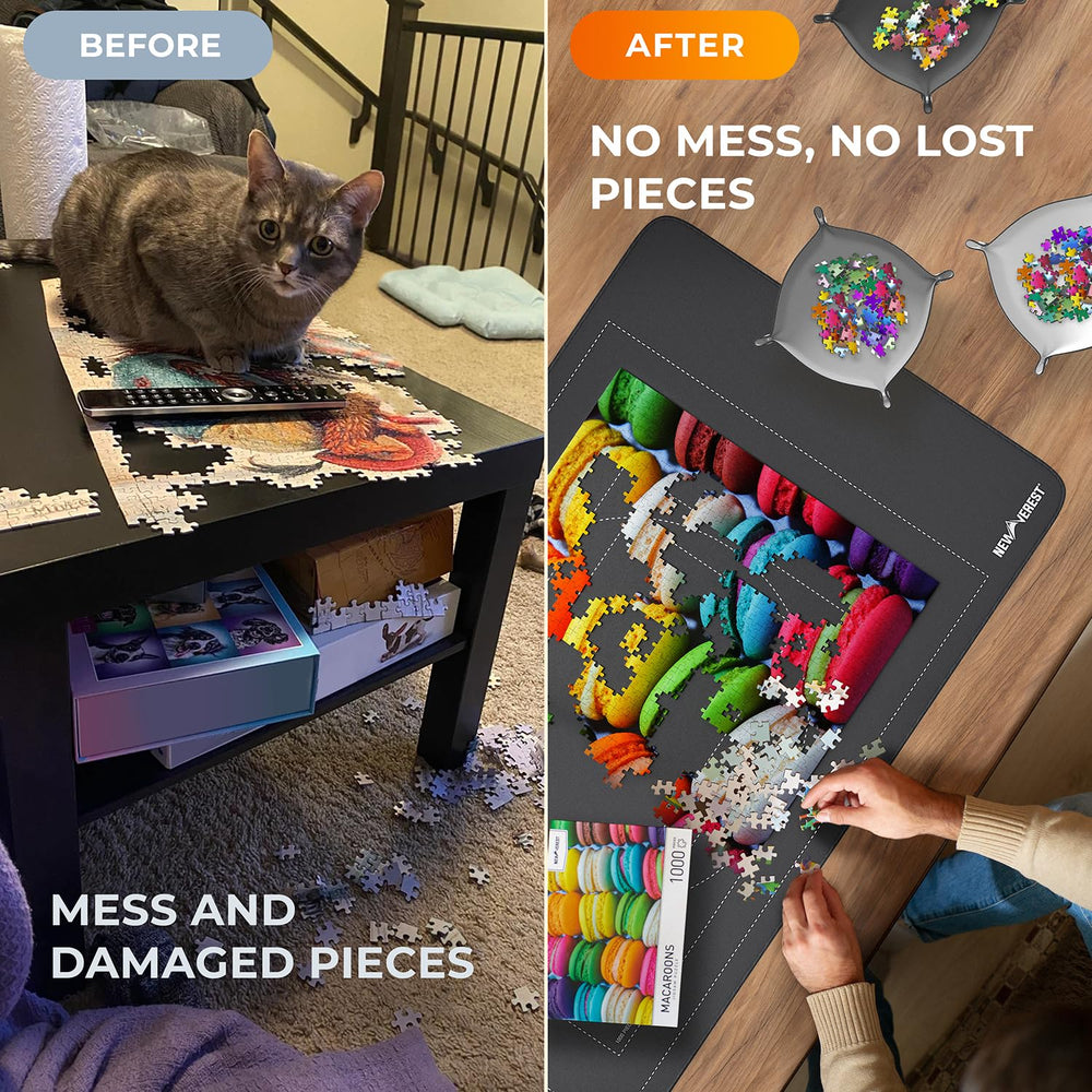 Newverest puzzle mat roll-up sorting trays in calm colors aid organization.