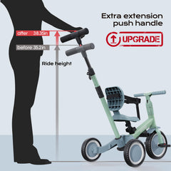 newyoo easy-assembly push handle tricycle setup illustration.