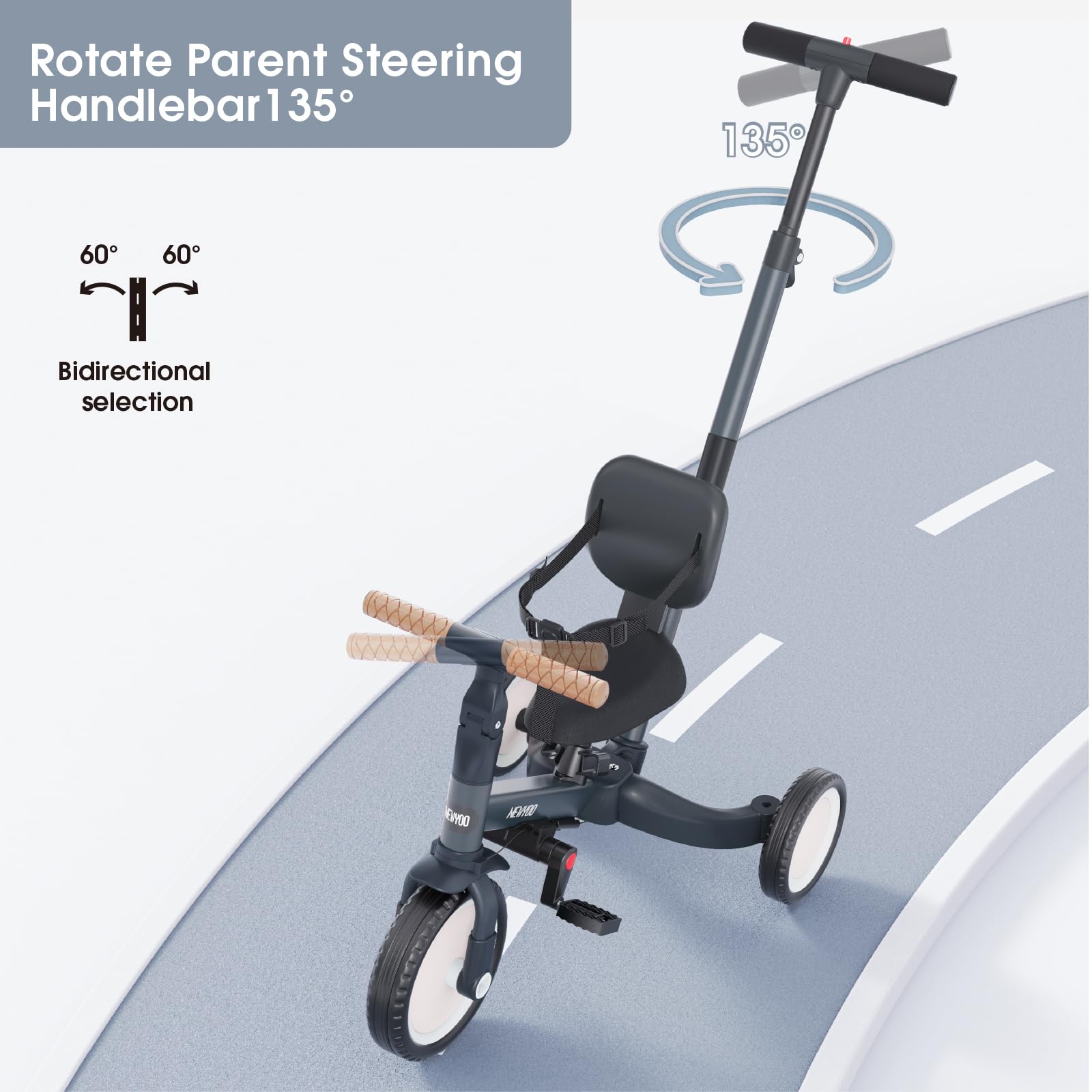 Removable backrest on Newyoo TR007 supports growing children