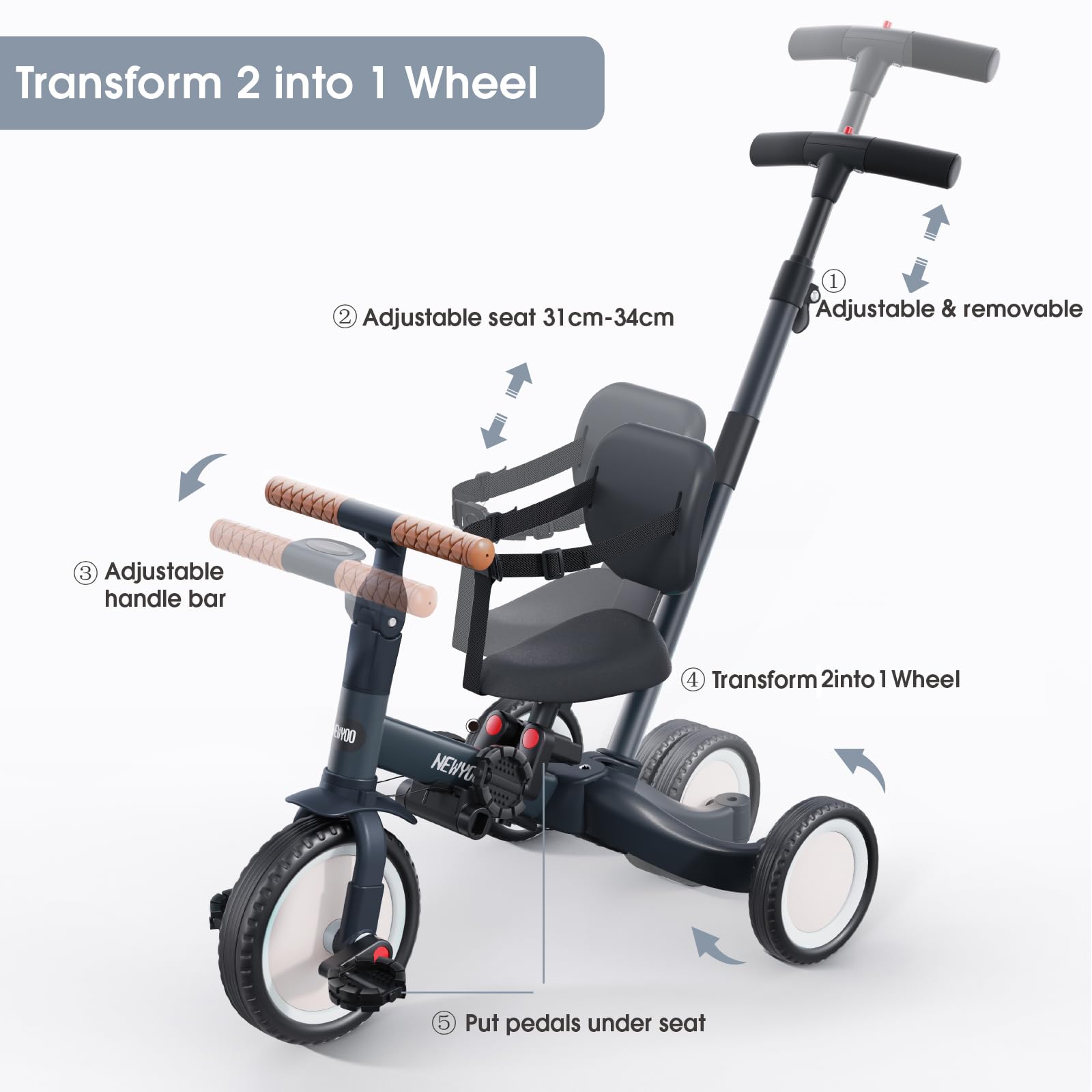 Adjustable pedals on Newyoo TR007 ease mode switching