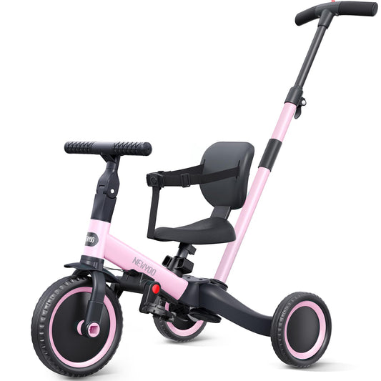 newyoo TR007 pink tricycle front view highlighting kid-friendly design