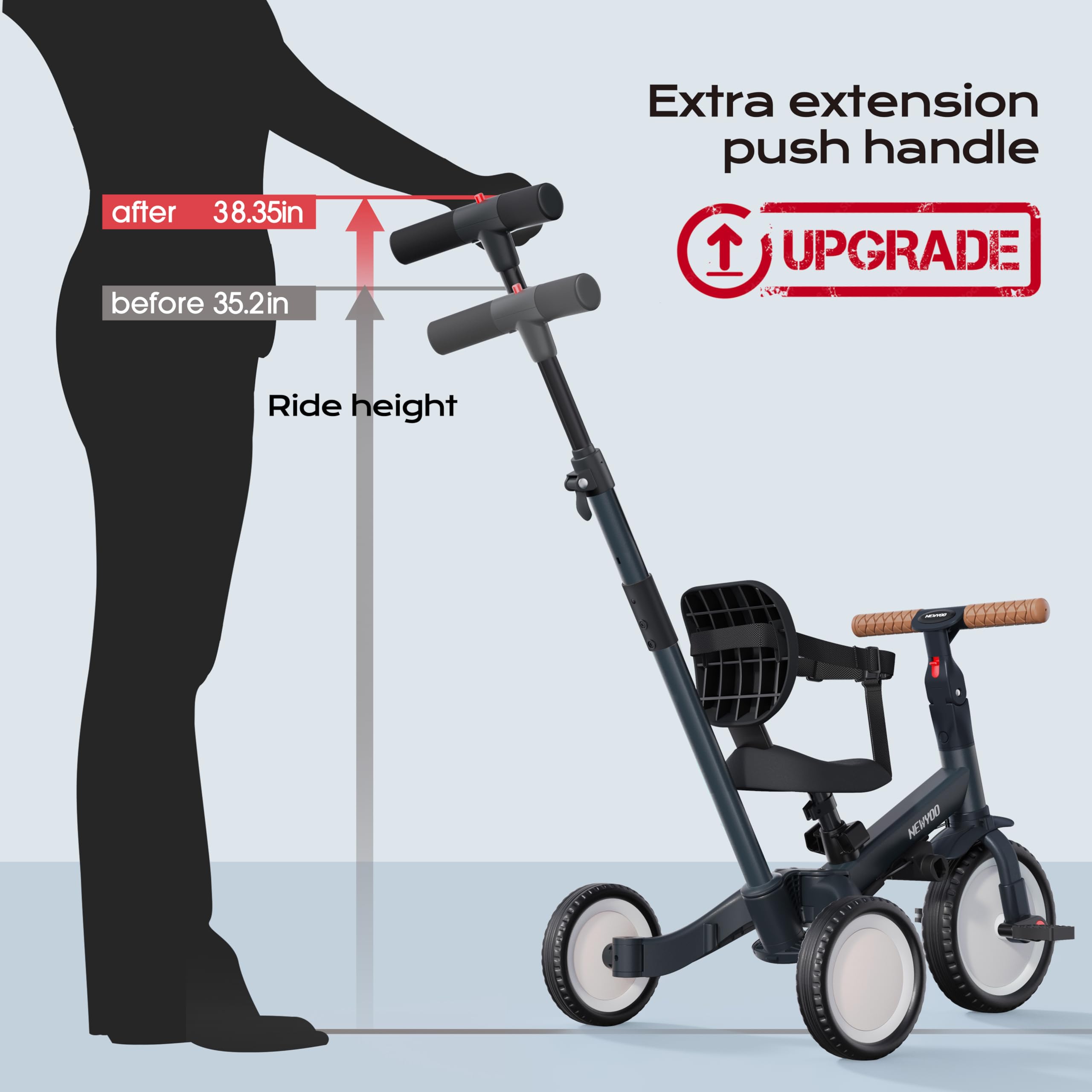 Safety belt on Newyoo TR007 keeps toddlers secure during rides