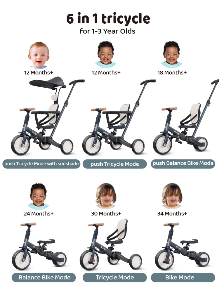 Newyoo tricycle 6-in-1 transition showcases growth from push to bike mode