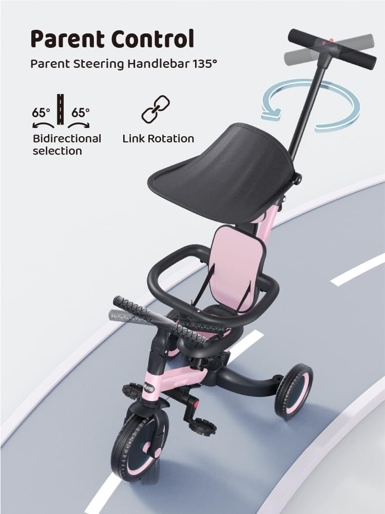 newyoo tricycle pink adjustable seat supports growing child