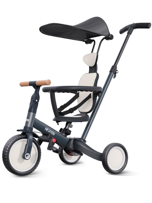 Newyoo tricycle push-handle and canopy in dark grey for safe outdoor rides