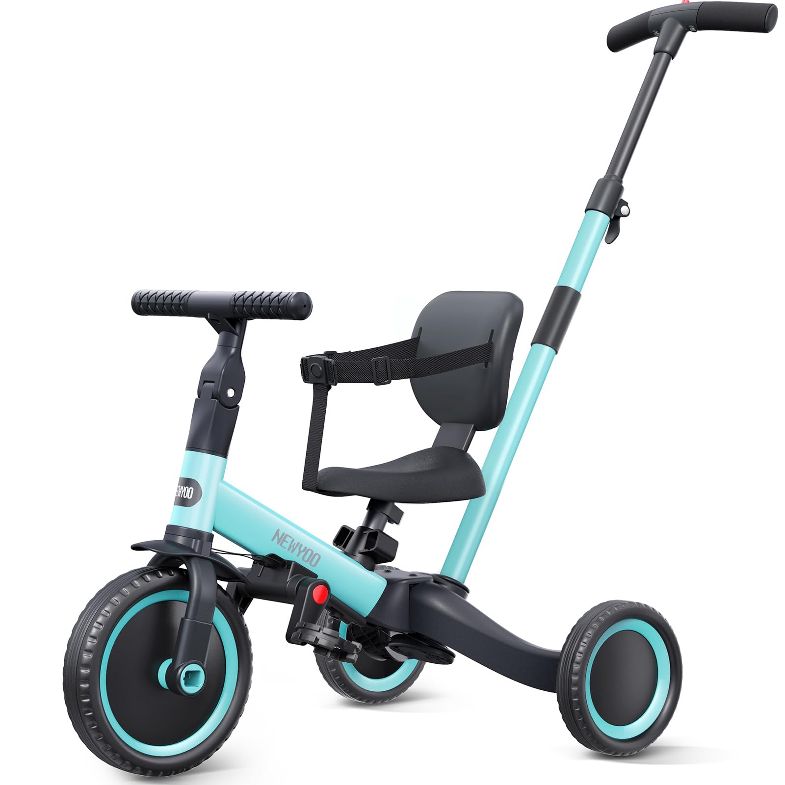 newyoo tricycle with push handlebar showing controlled steering for caregivers