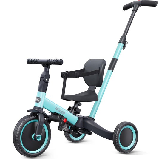 newyoo tricycle with push handlebar showing controlled steering for caregivers