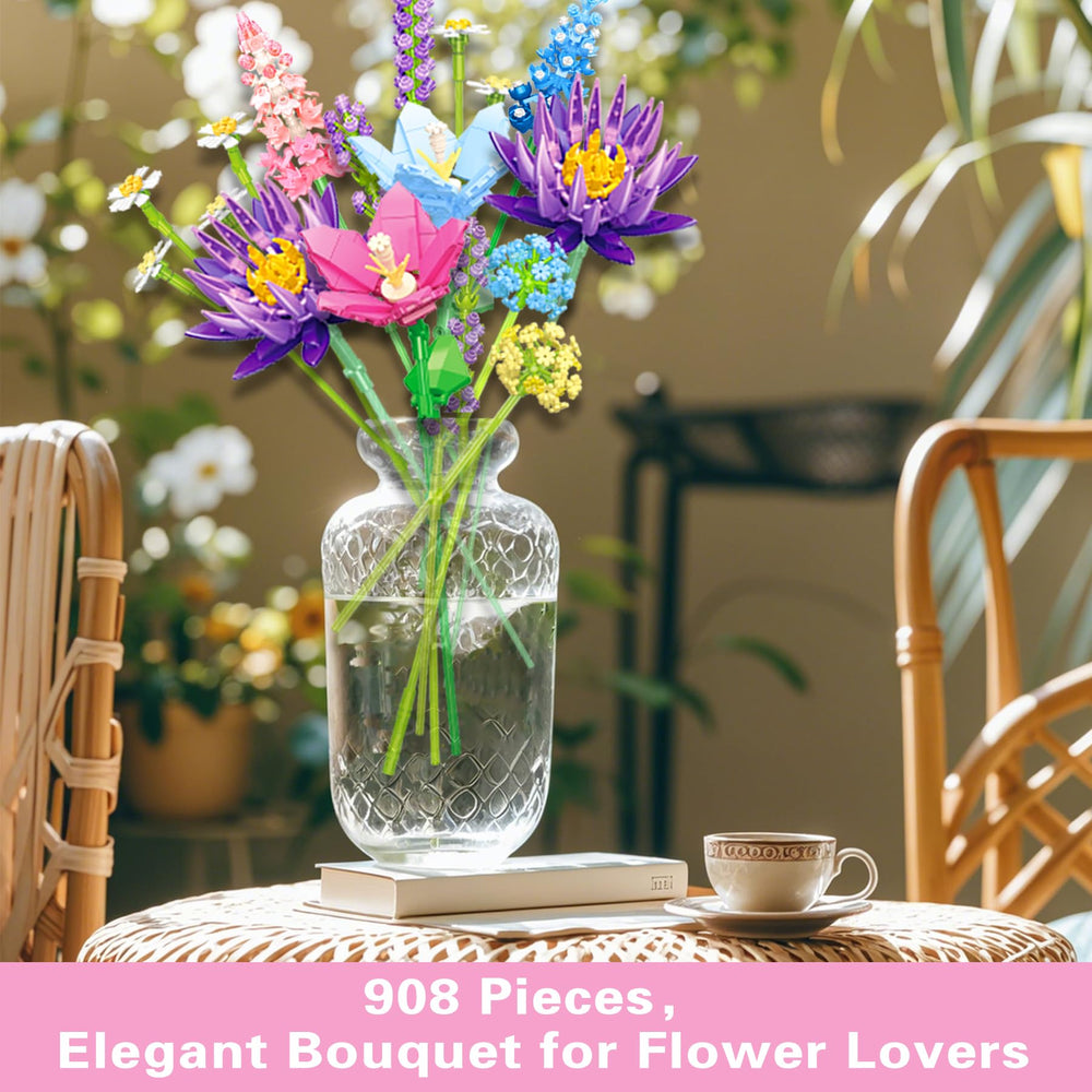 NEWZACCIT pink bouquet building set with realistic blooms for creative display