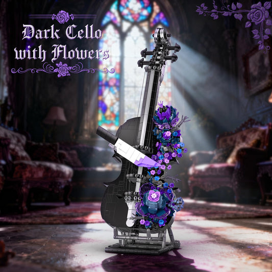 Close-up of gothic flower details on the NexBrixxi cello model.