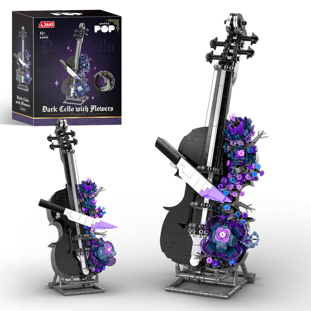 NexBrixxi cello building set with gothic flowers and knife motif for dramatic display.