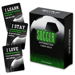 Next Play Mindset soccer affirmation deck front cover boosts anticipation and focus before matches.