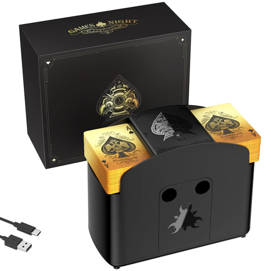 Ni-SHEN card shuffler front view in sleek black finish for quiet, efficient play.