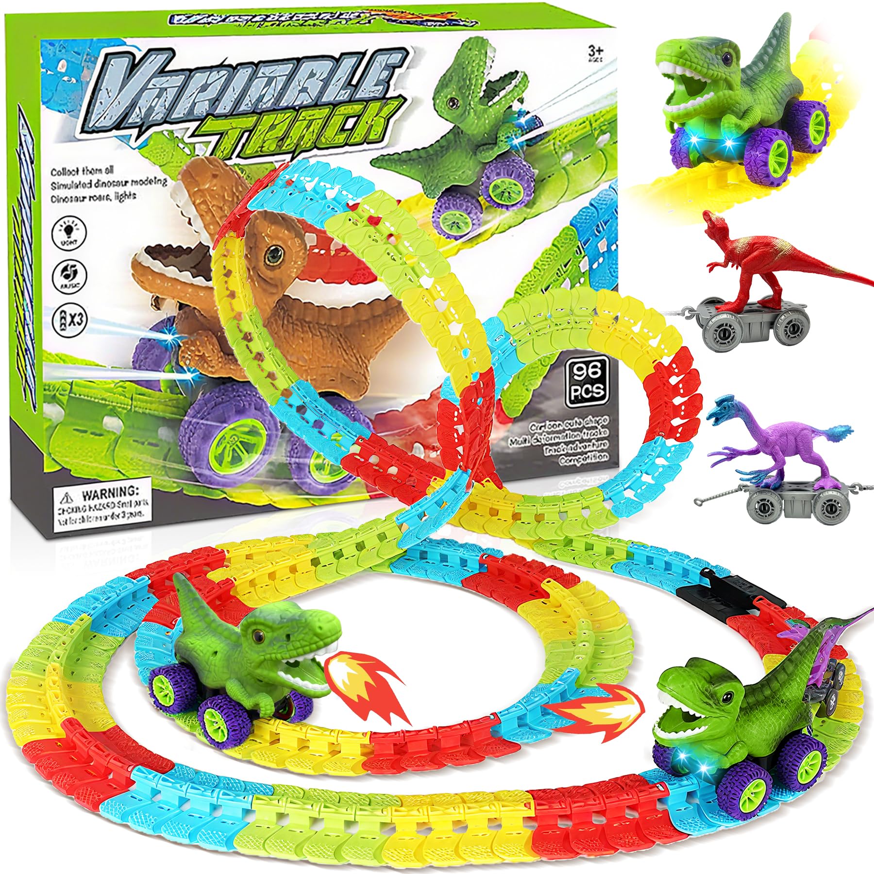 niaosiben large dinosaur car on glowing track for imaginative play.