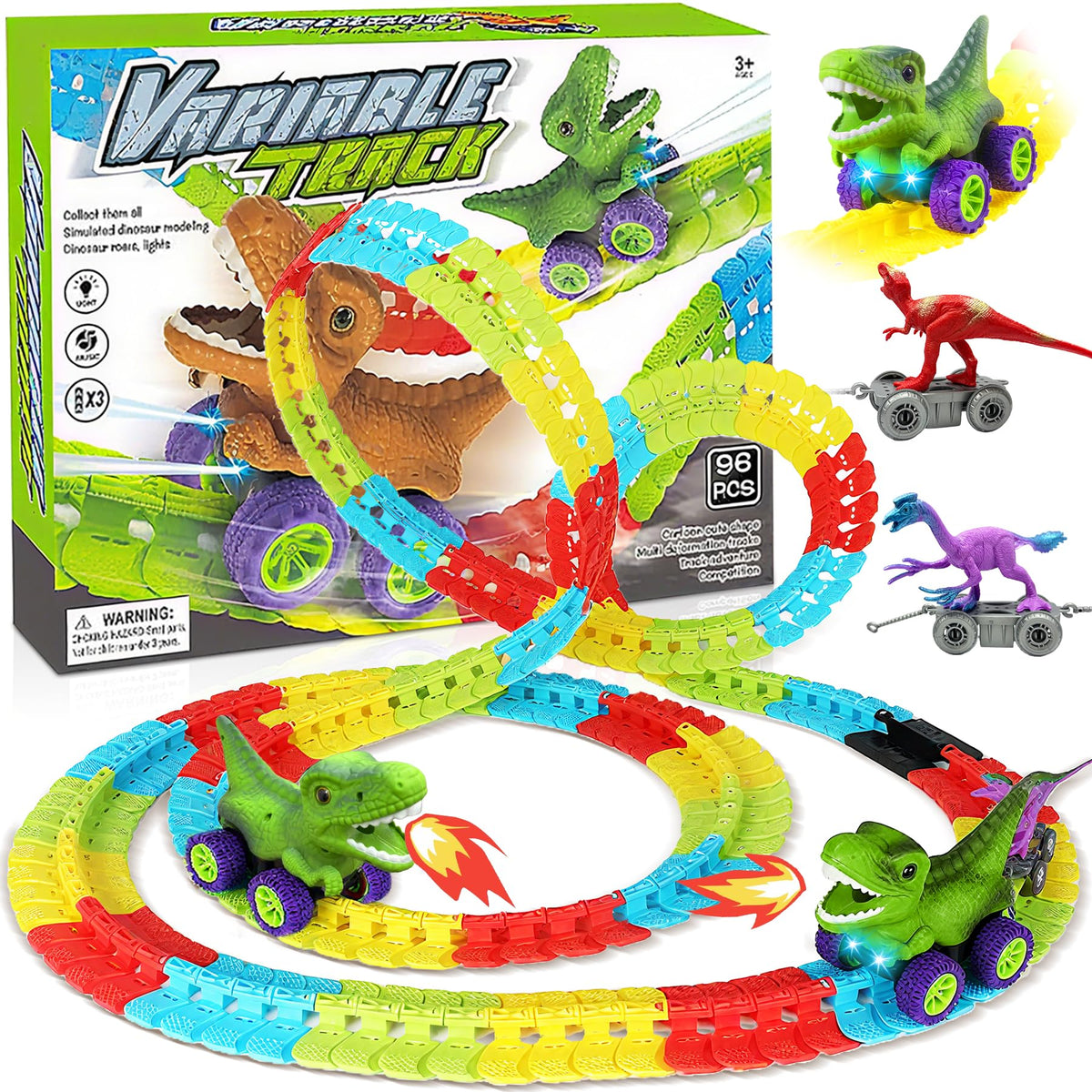 niaosiben large dinosaur car on glowing track for imaginative play.