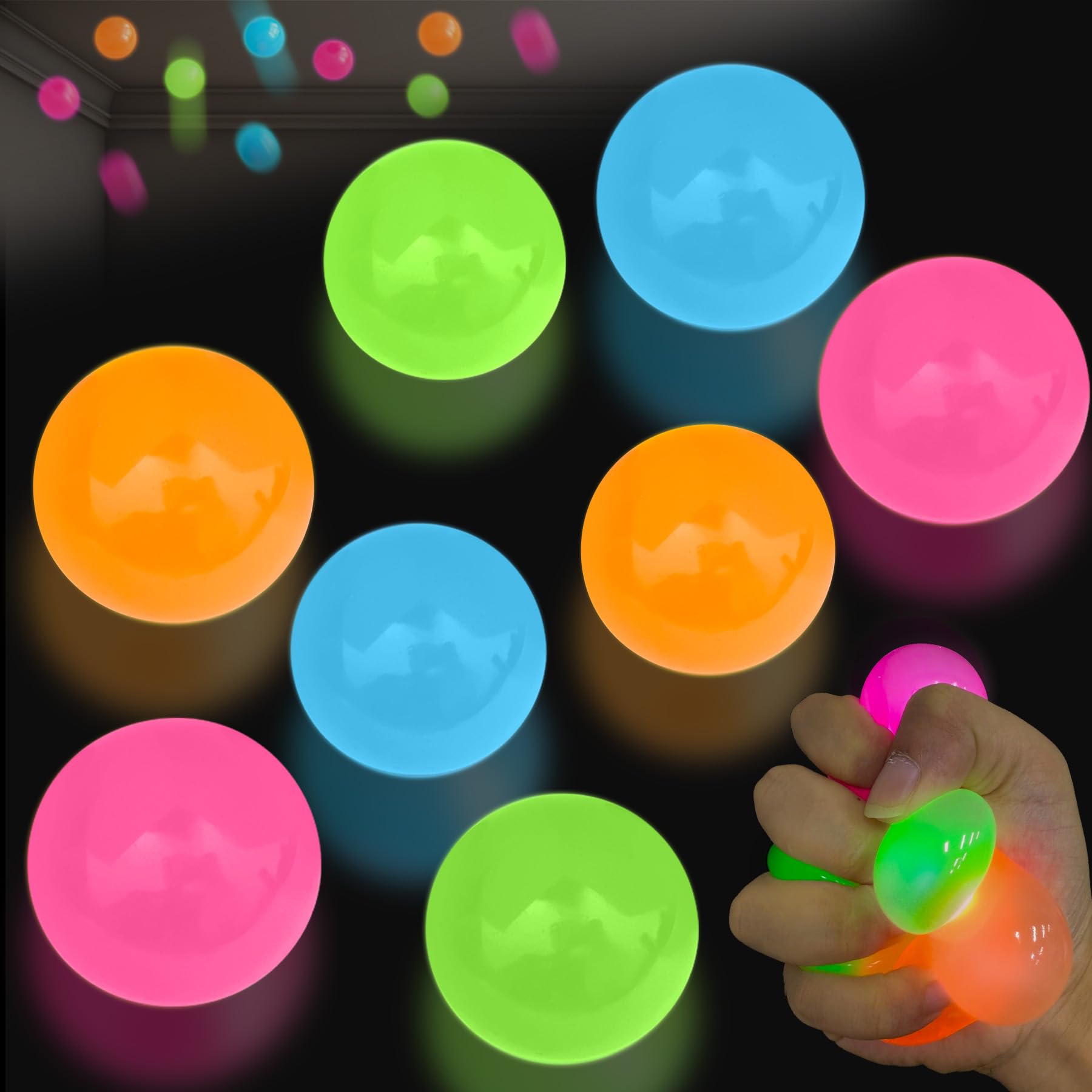 niaosiben glowing sticky balls ceiling display for stress relief and playful decor.