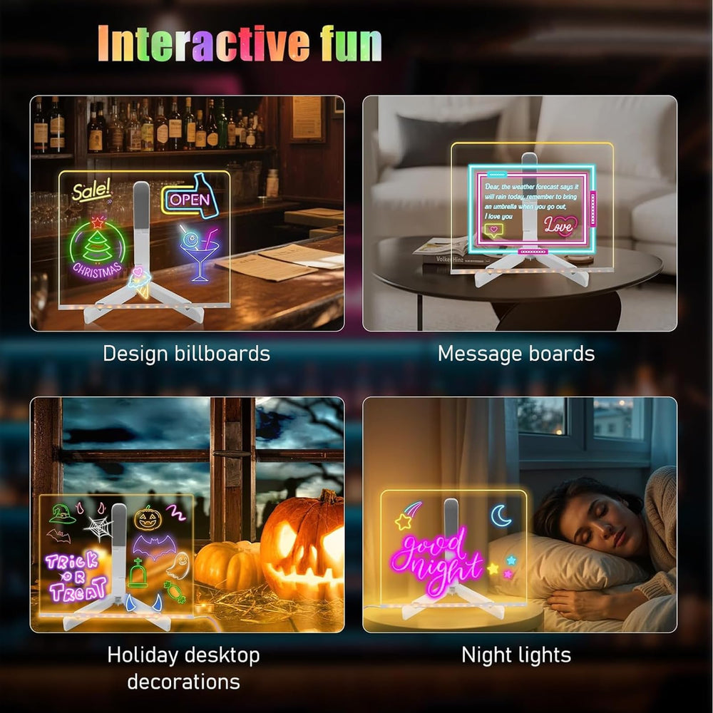 Niaoyun glowing acrylic dry erase board adds glow to doodles.