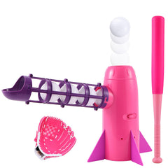 NIBBaNACAL auto baseball popper with pink training glove enhances catching practice.