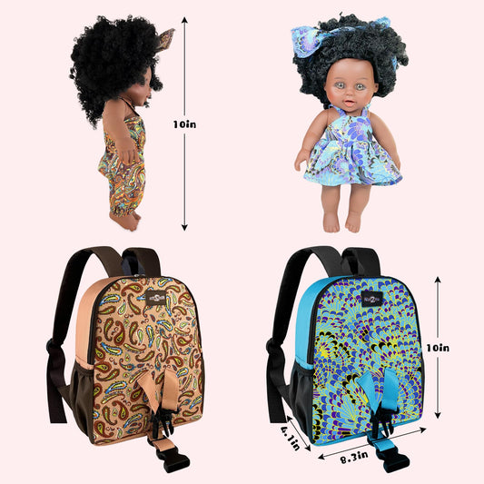 Nice2you 2 Pack 10in black baby doll with backpack side view supports easy grasp