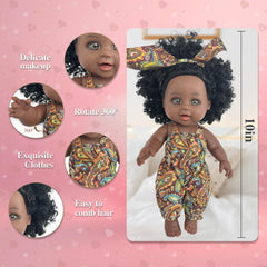 Nice2you black baby doll 10in dress detail for dress-up play.