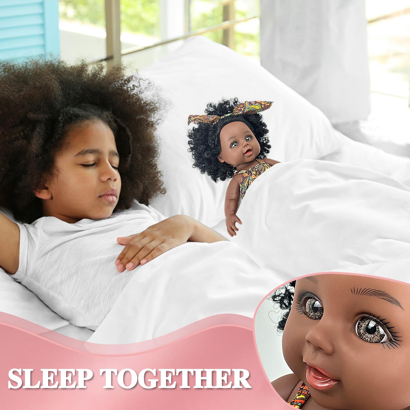 Nice2you black baby doll 10in soft, washable vinyl skin.