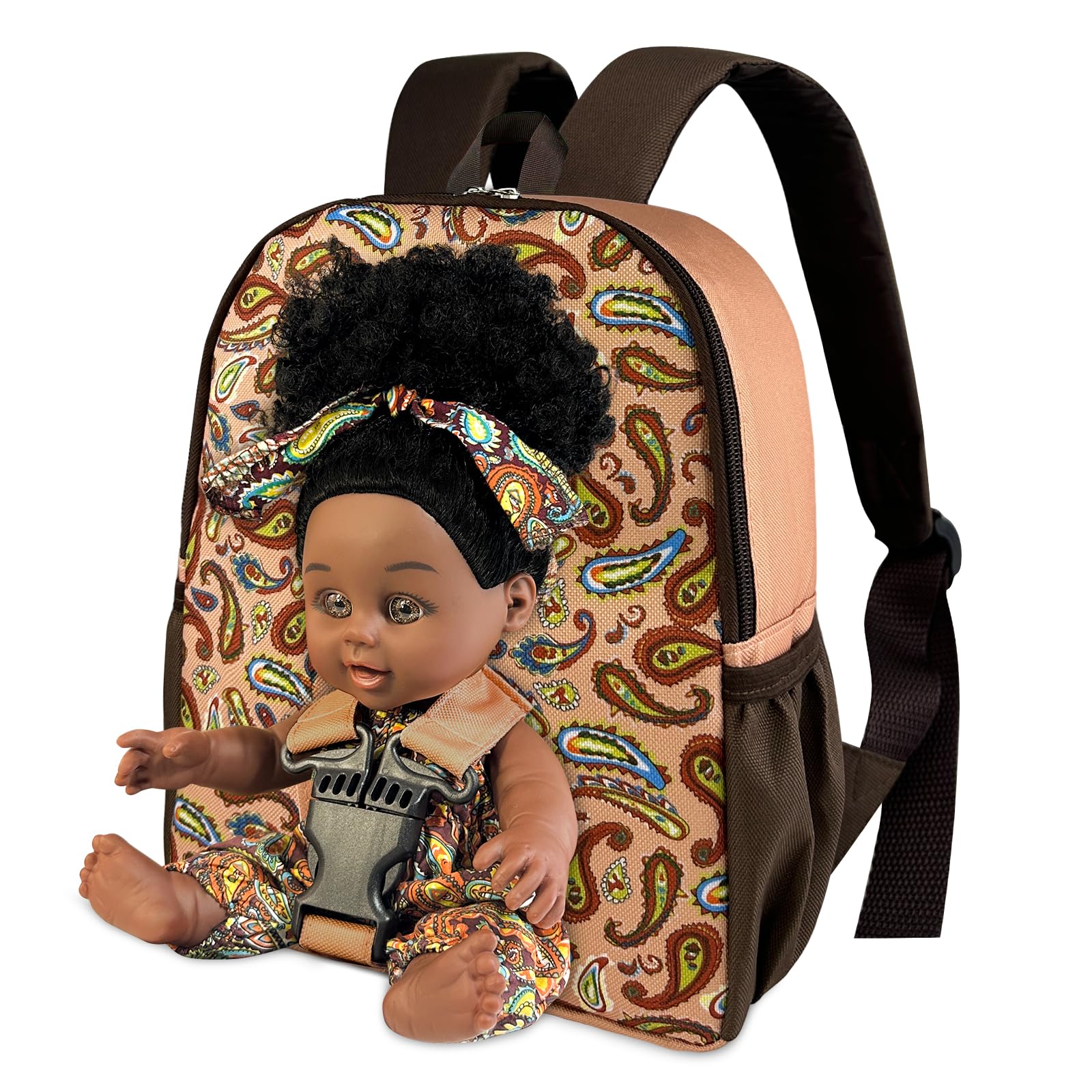 Nice2you black baby doll with backpack carrier in 10-inch size for easy play