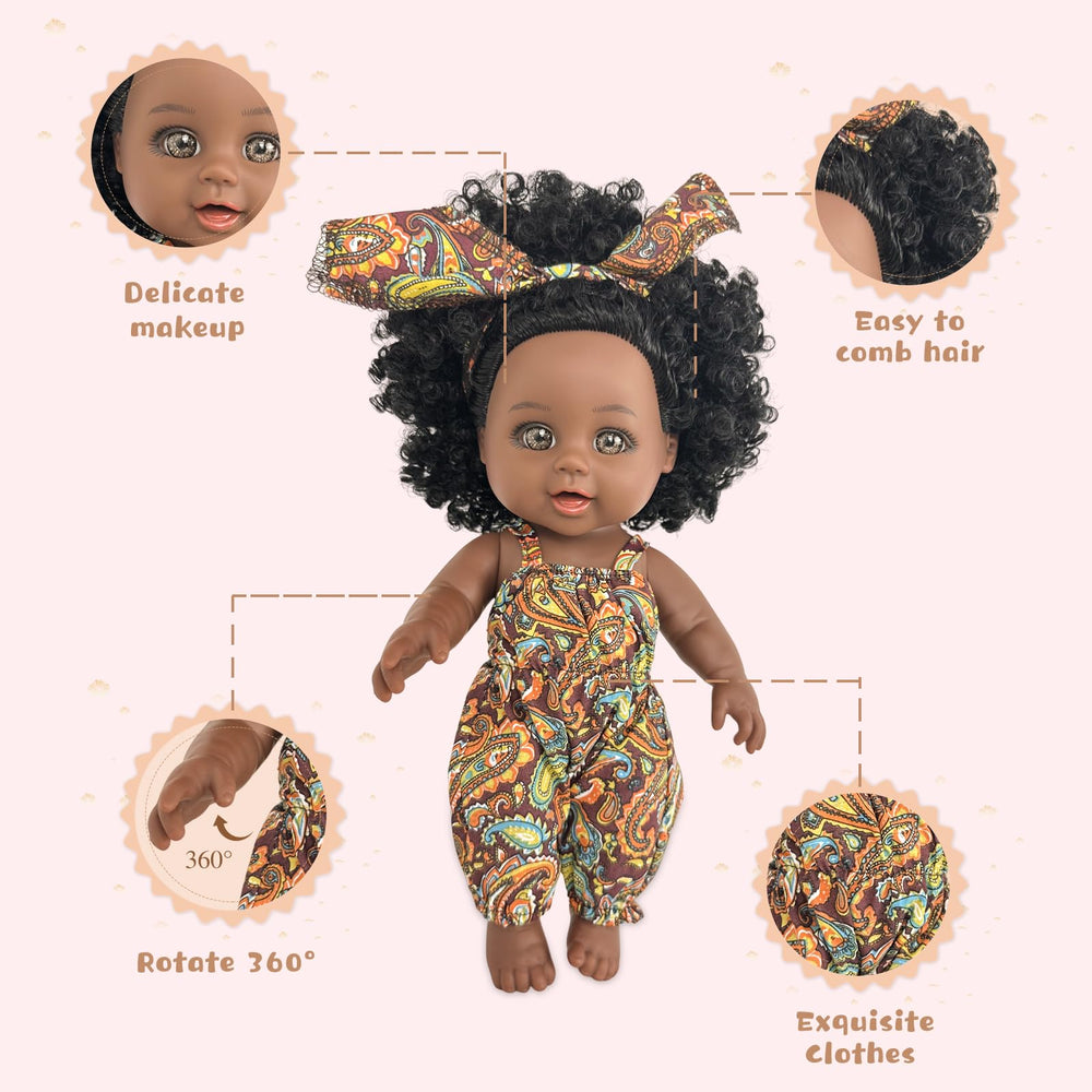 Nice2you black baby doll front view with backpack for imaginative play