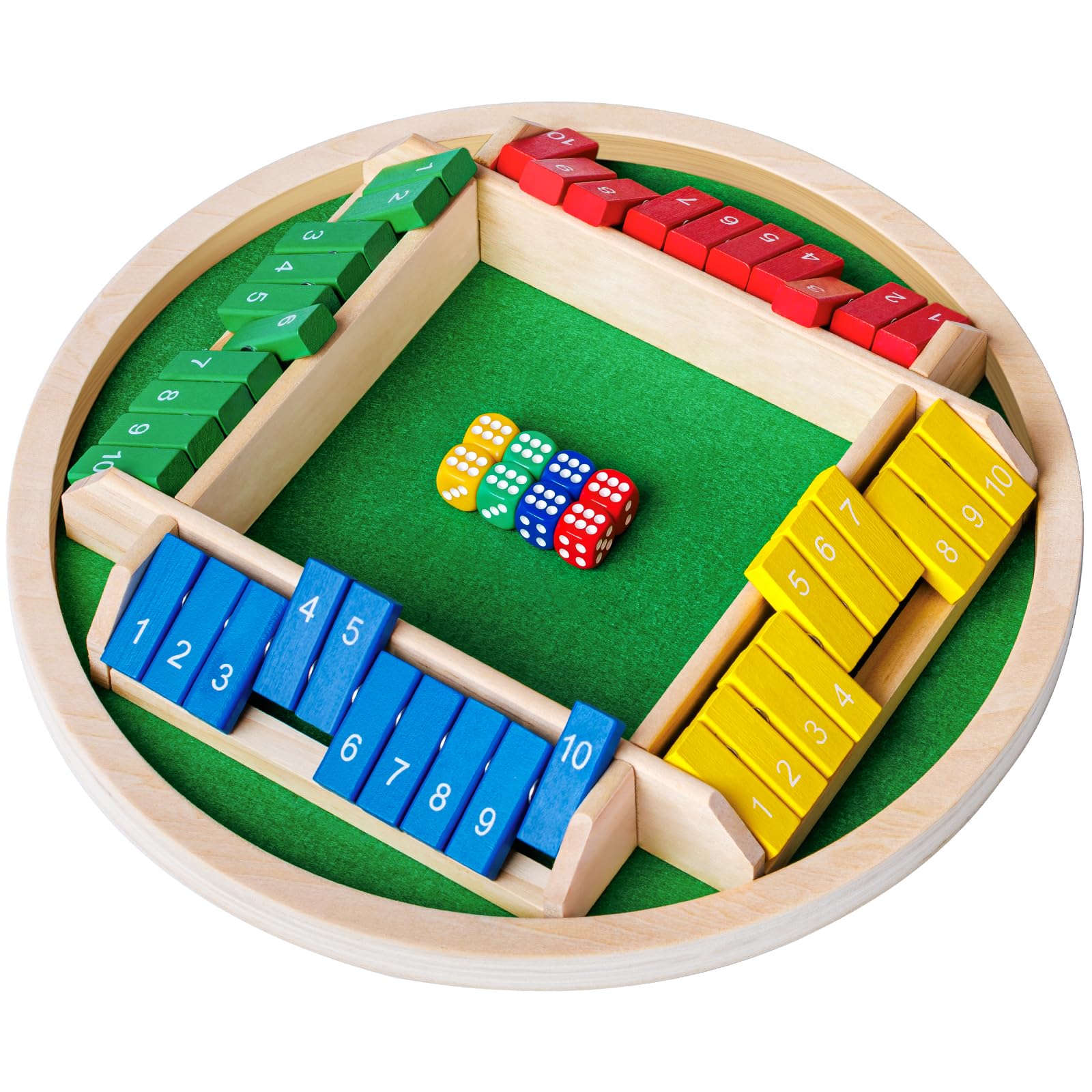 Nicecho Shut The Box on a wooden board; top view highlights quick family-friendly play.