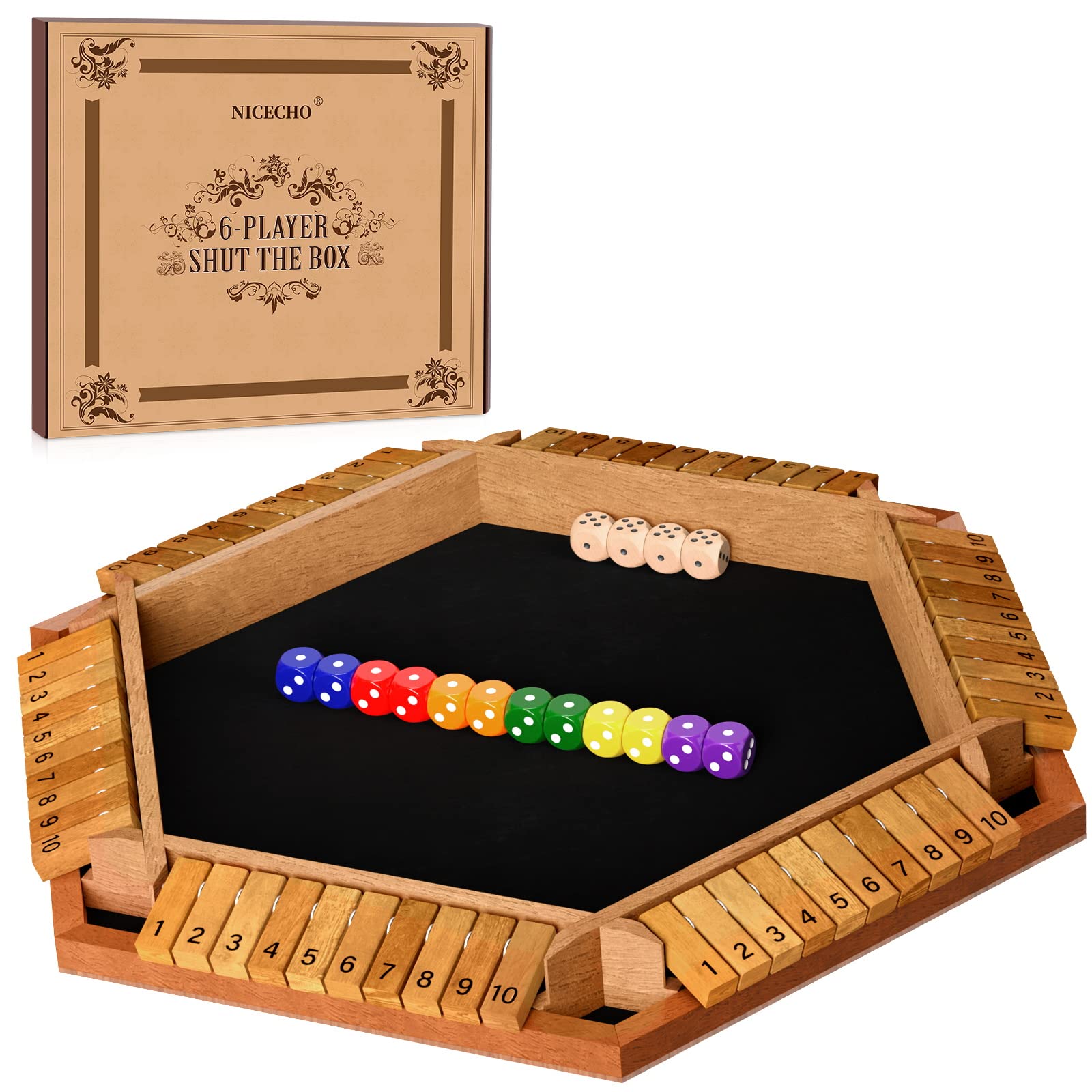 Nicecho Shut The Box wooden board for family fun and learning.