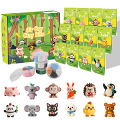 Nicella Air Dry Clay Kit box front with 12 animal designs, ideal for kid-friendly home crafts