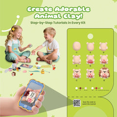 Nicella clay animal figures with step-by-step tutorial guide for young artists