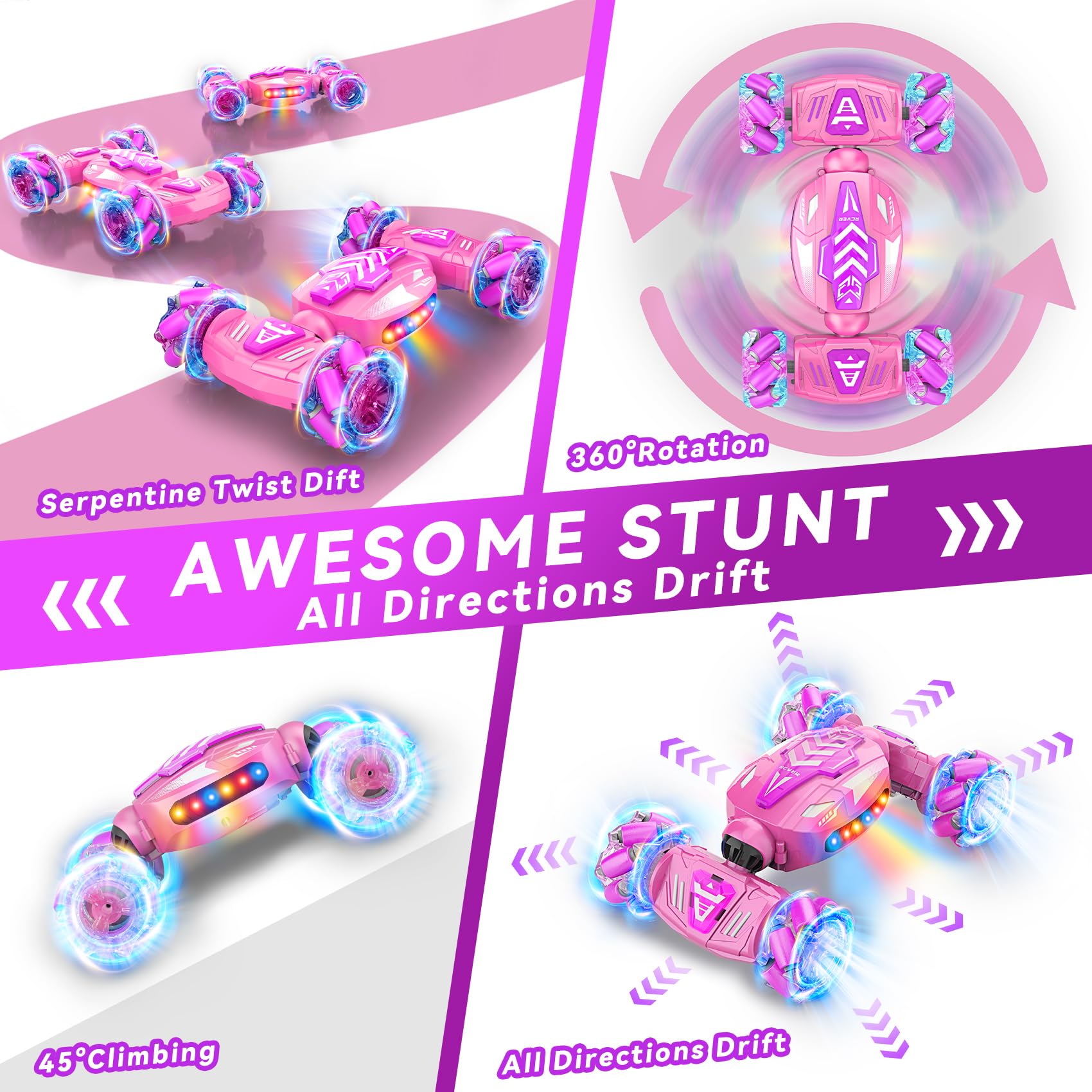 Nicella Gesture Sensing RC Stunt Car 360-degree rotation enables dynamic stunts during play.