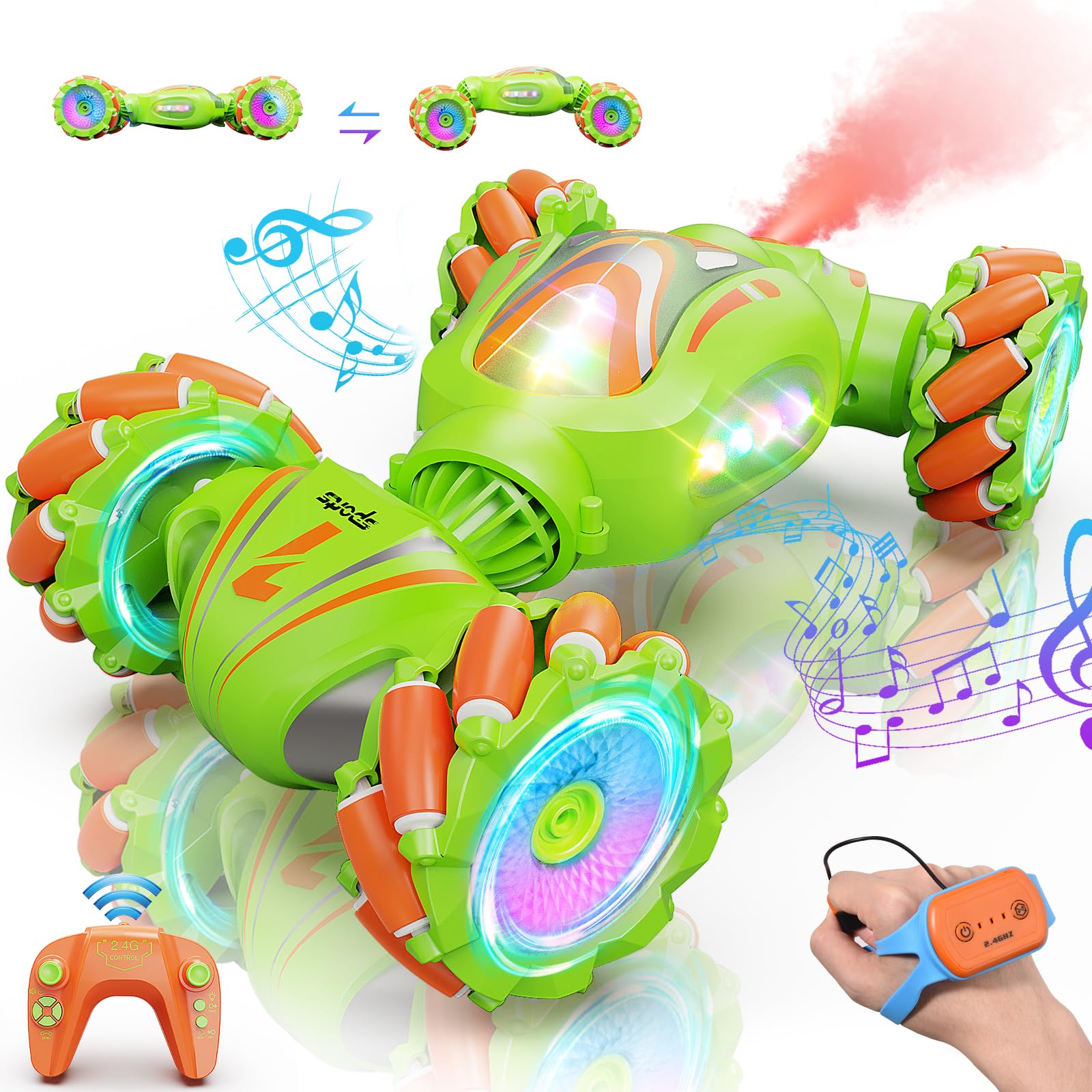 Nicella Gesture Sensing RC Stunt Car front view with LED lights for dynamic racing