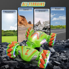 Nicella RC Stunt Car with colorful LED lights and spray effects for night play