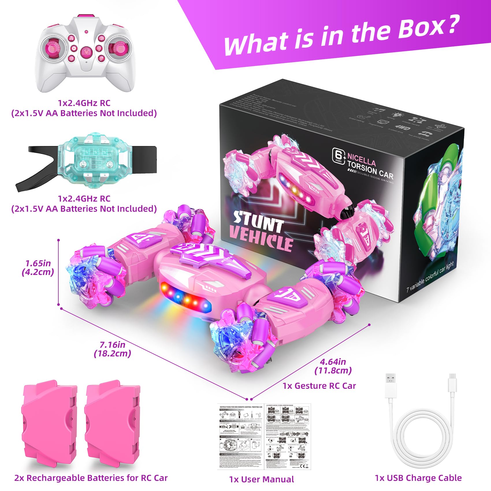 Nicella Gesture Sensing RC Stunt Car remote control enables precise maneuvering.